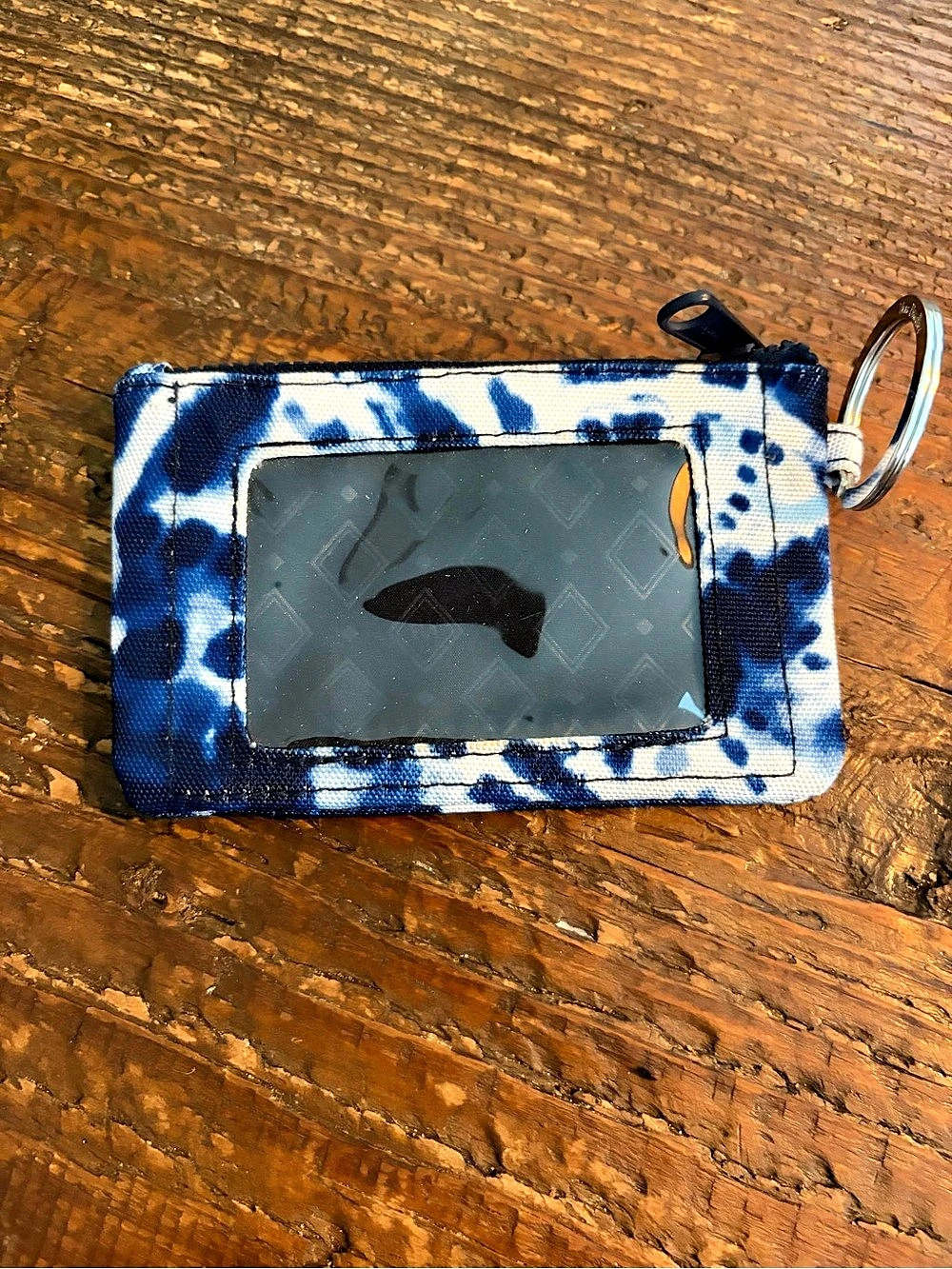 Vera Bradley Zip ID Case Blue & White Key Ring Pouch